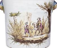 A Pair of French Polychrome Glazed Faience Jardinières