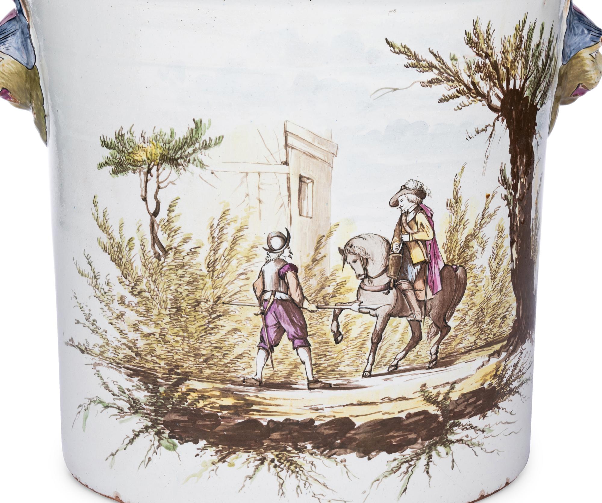 A Pair of French Polychrome Glazed Faience Jardinières