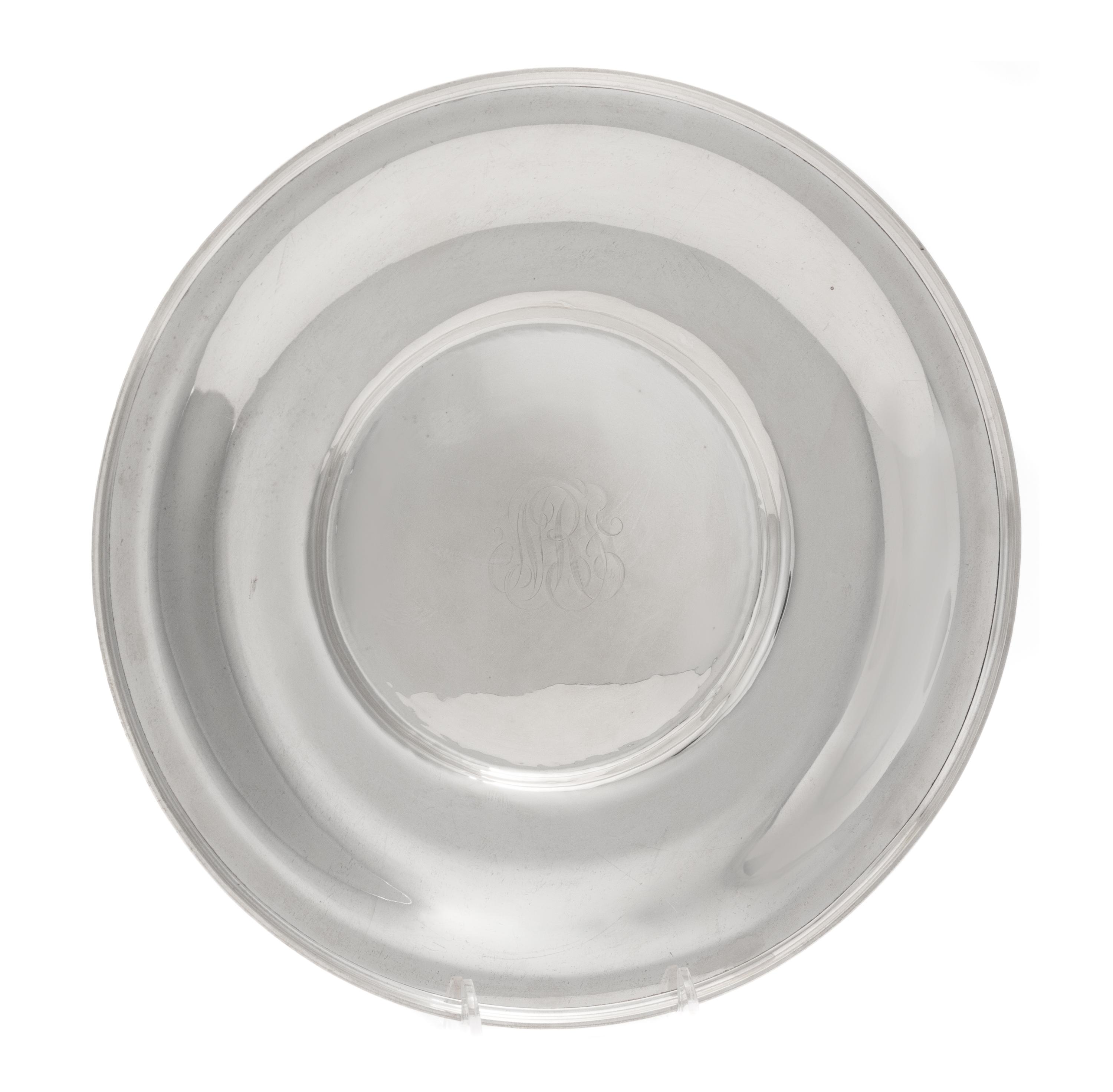 An American Silver Shallow Dish, Likely Wallace Silversmiths, Wallingford, CT, 1930, of circular form.
