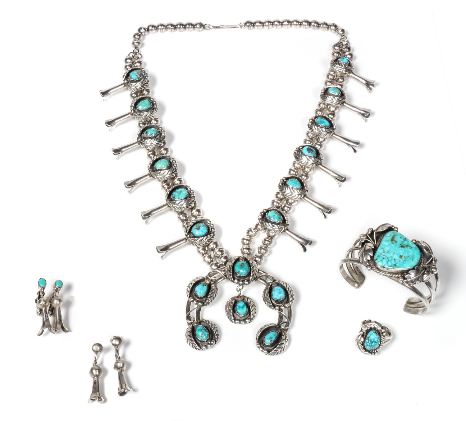Southwestern Silver and Turquoise Demi Parure Length of necklace 25 inches