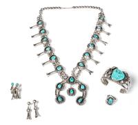 Southwestern Silver and Turquoise Demi Parure Length of necklace 25 inches