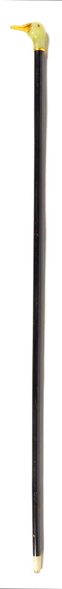 A French 18-Karat Gold, Gemstone and Carved Agate Mounted Walking Stick Length 35 inches. — LATE 19TH/EARLY 20TH CENTURY