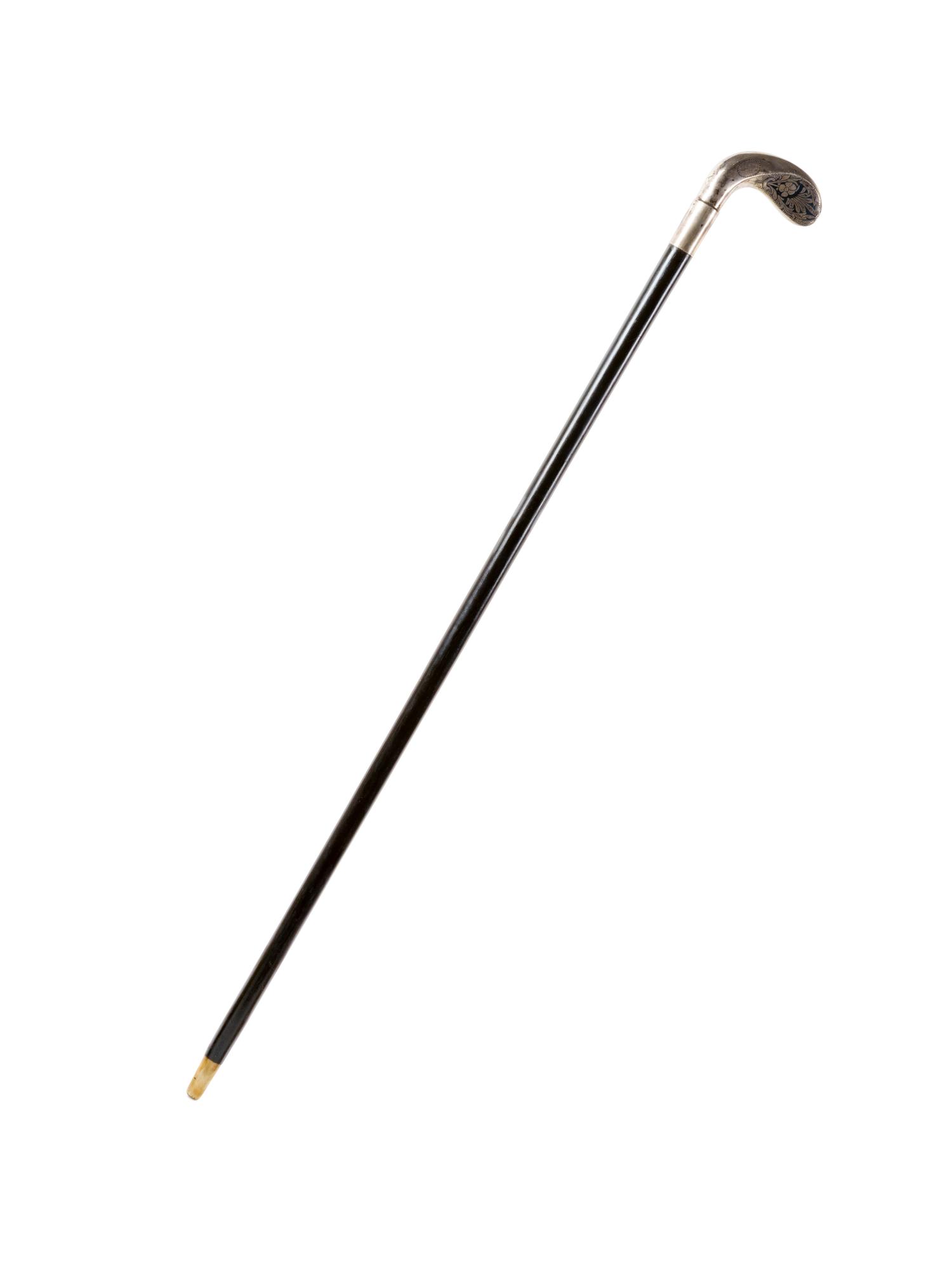 An Austrian Niello Silver Mounted Ebony Walking Stick