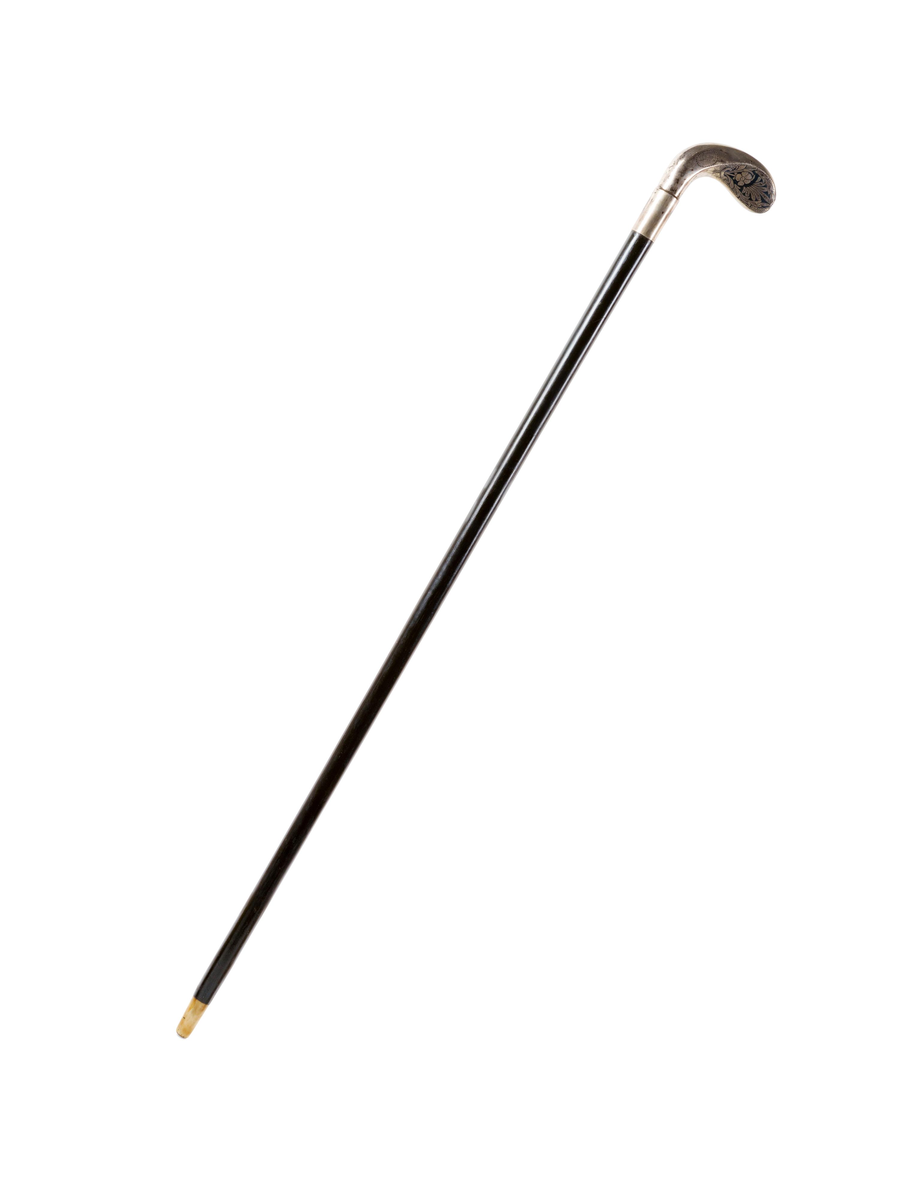 An Austrian Niello Silver Mounted Ebony Walking Stick