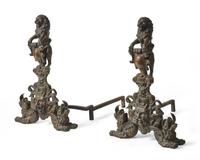 A large pair of Renaissance Revival bronze andirons, possibly Venice, Italy, 19th century