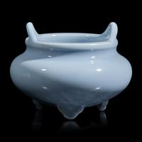 A Chinese Clair De Lune Glazed Censer, Kangxi Mark — 康熙款 天藍釉雙耳香爐