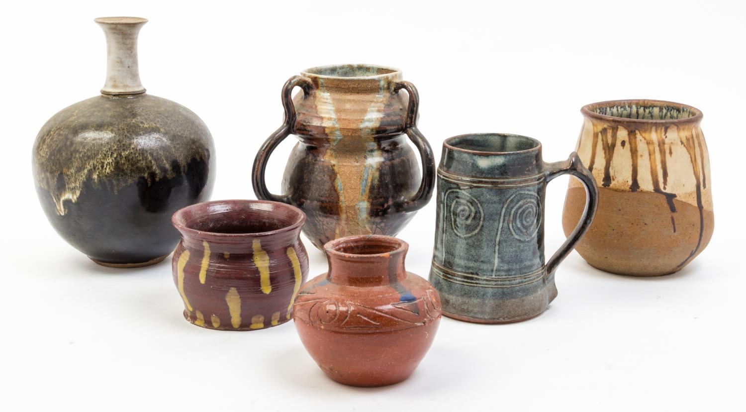 A Collection of Studio Ceramic Vessels Height of tallest 9 inches.