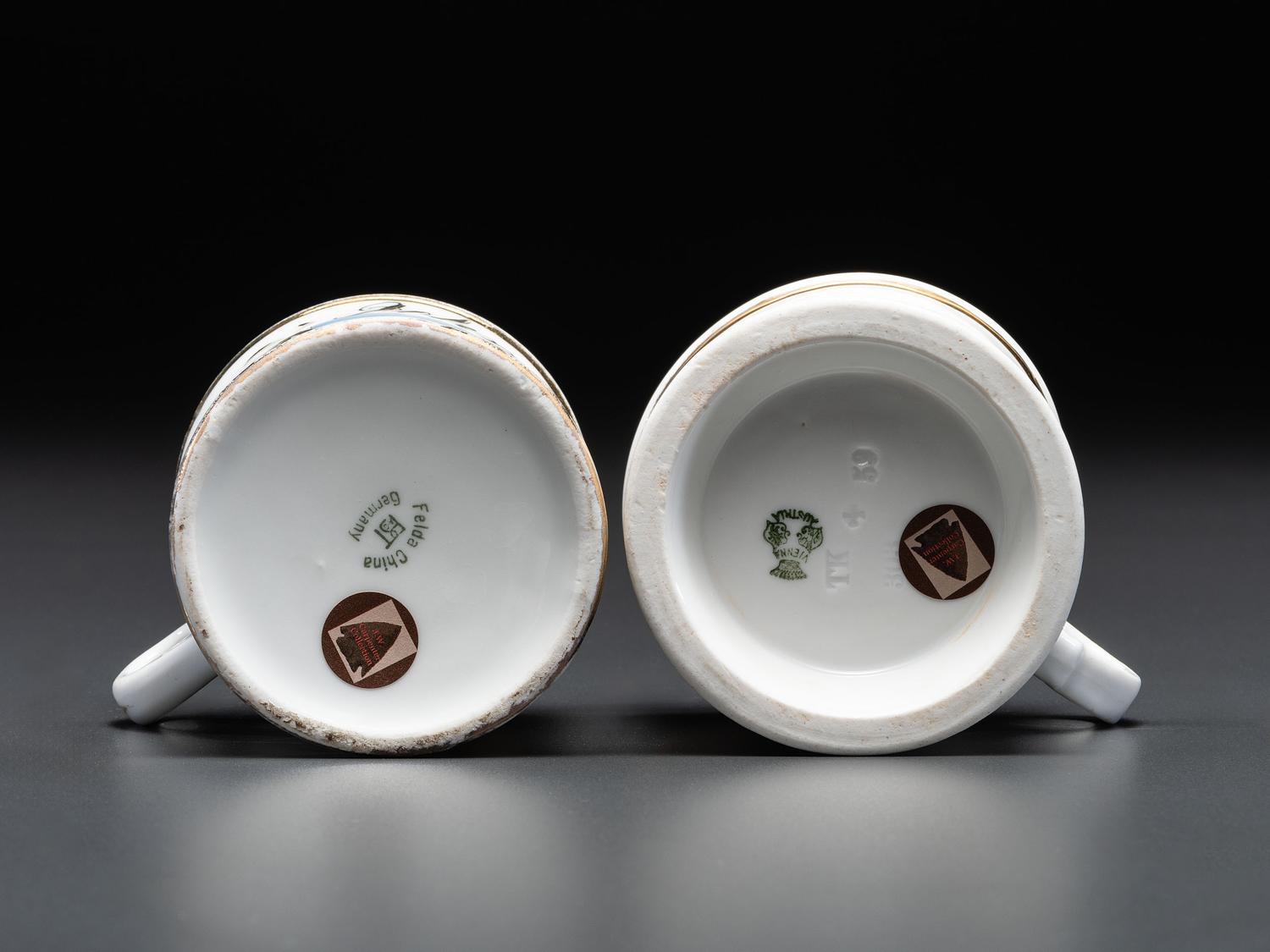 Two Porcelain Occupational Shaving Mugs of Avian Interest