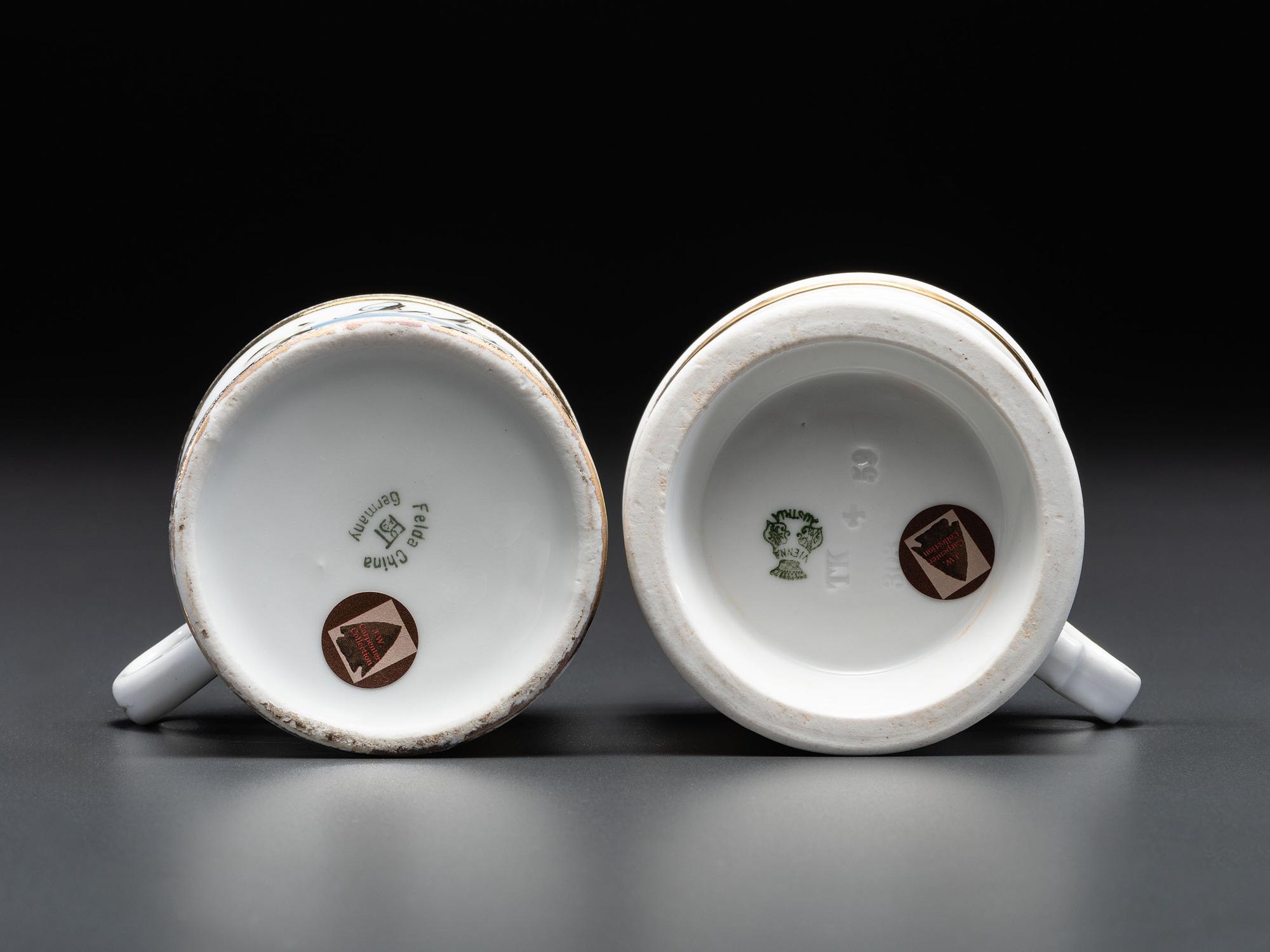 Two Porcelain Occupational Shaving Mugs of Avian Interest