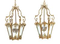 A Pair of Continental Brass and Glass Lanterns