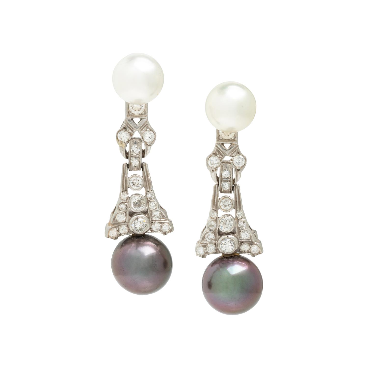 Cultured Pearl and Diamond Convertible Earrings
