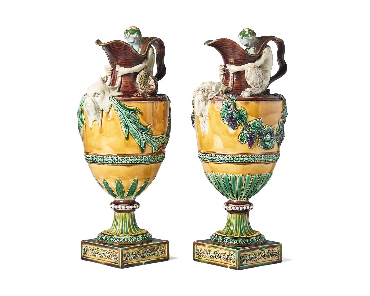A Pair of Wedgwood Majolica Ewers