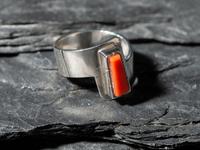 Asymmetric Silver and Coral Ring