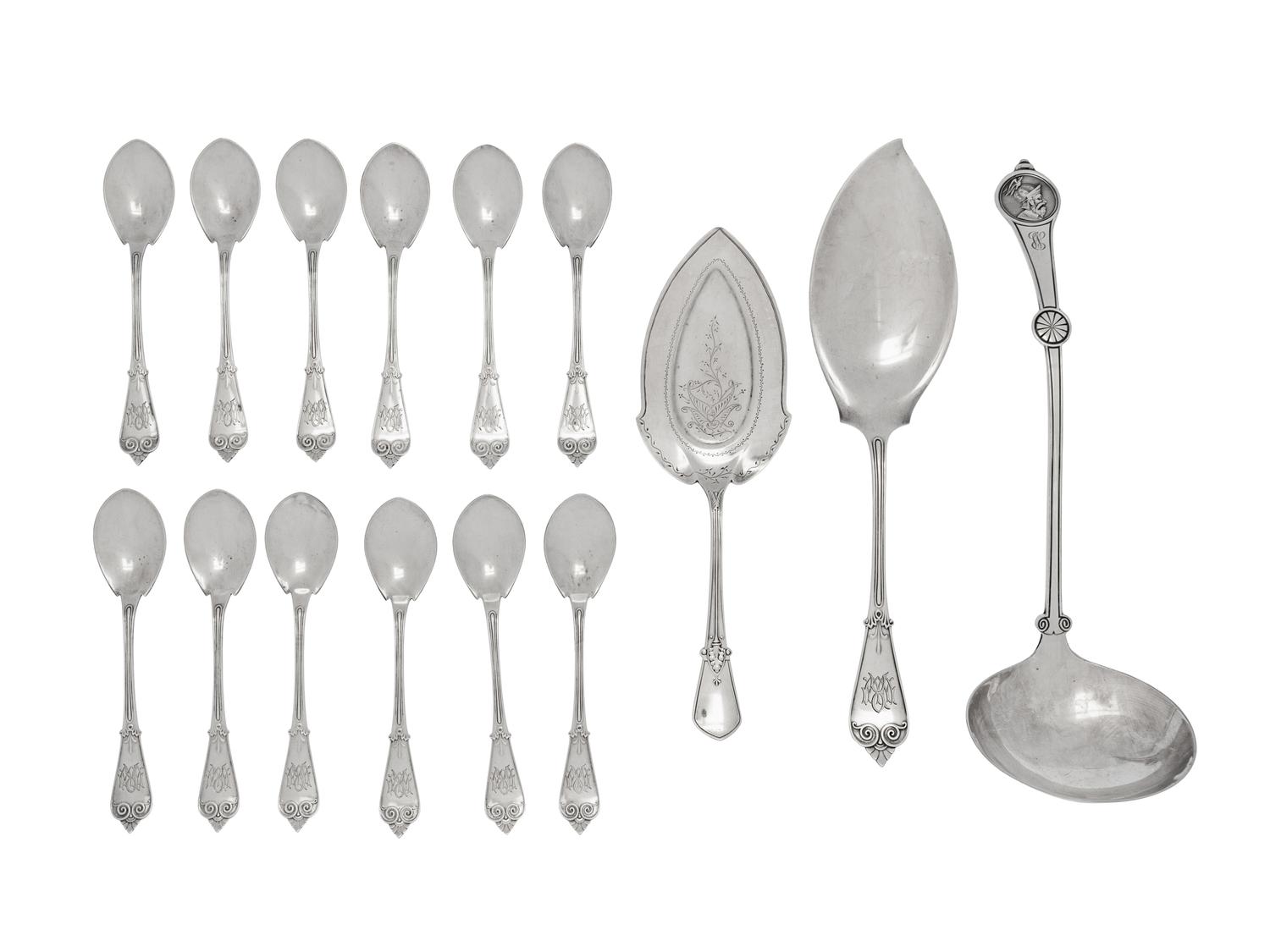 Twelve Tiffany & Co. Silver Dessert Spoons and a Dessert Server