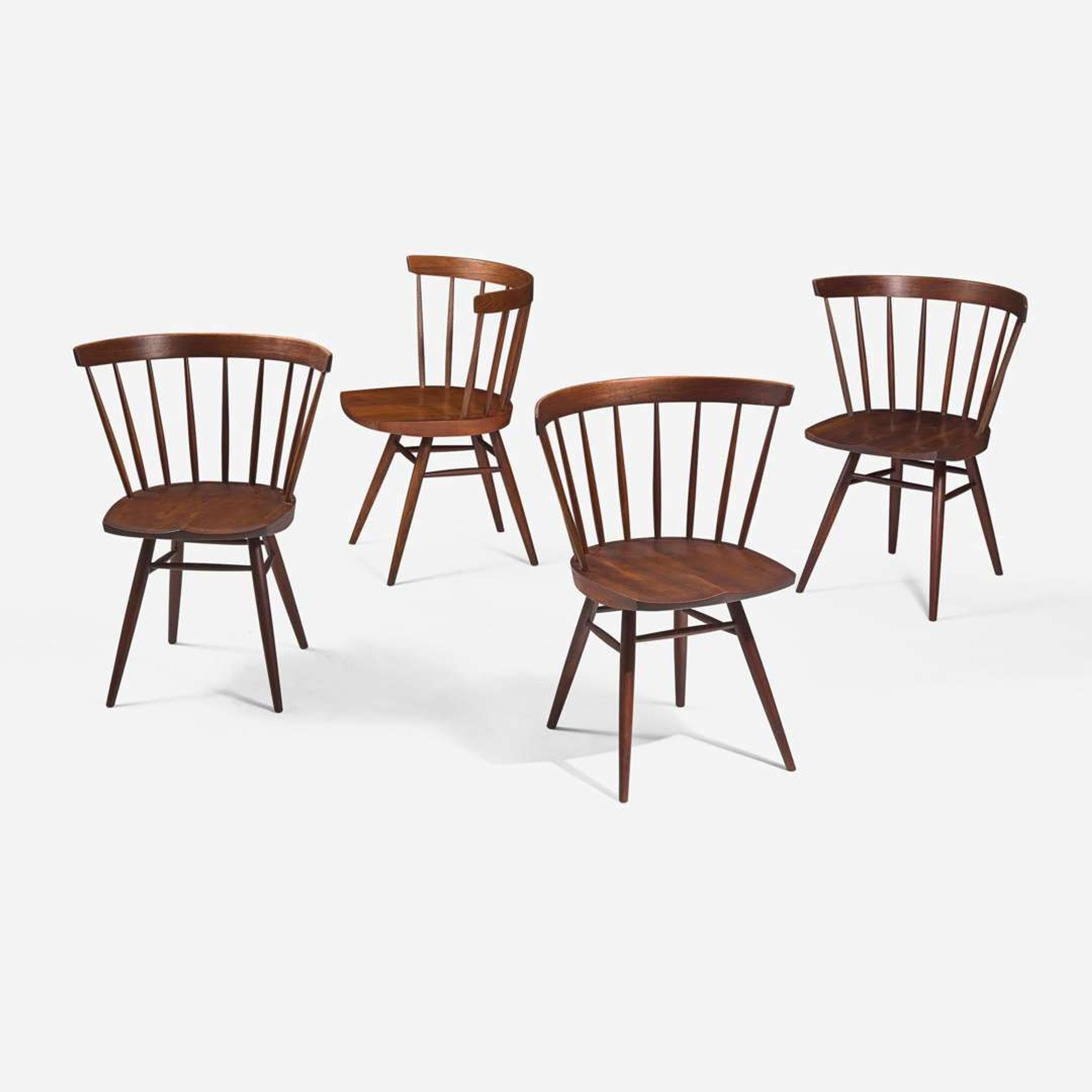 George Nakashima (American, 1905-1990) Set of Four Early "Straight-Backed" Chairs, New Hope, Pennsylvania, circa 1950