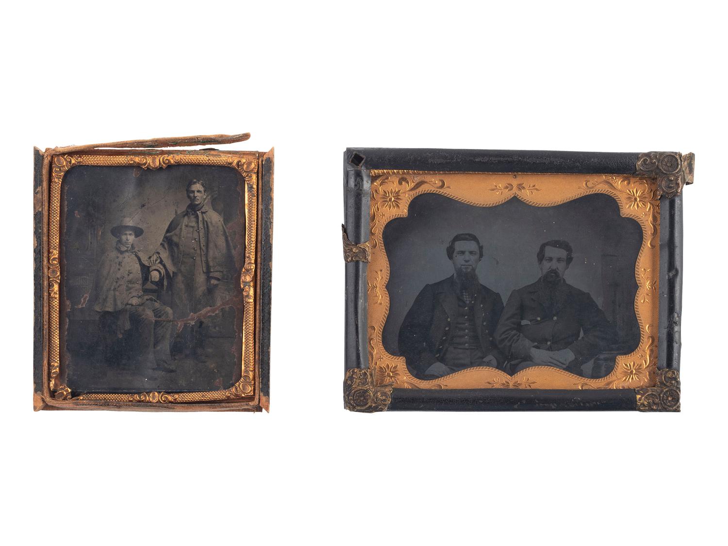 [EARLY PHOTOGRAPHY]. A trio of tintypes featuring pairs or groups of men, some military.