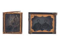 [EARLY PHOTOGRAPHY]. A trio of tintypes featuring pairs or groups of men, some military.
