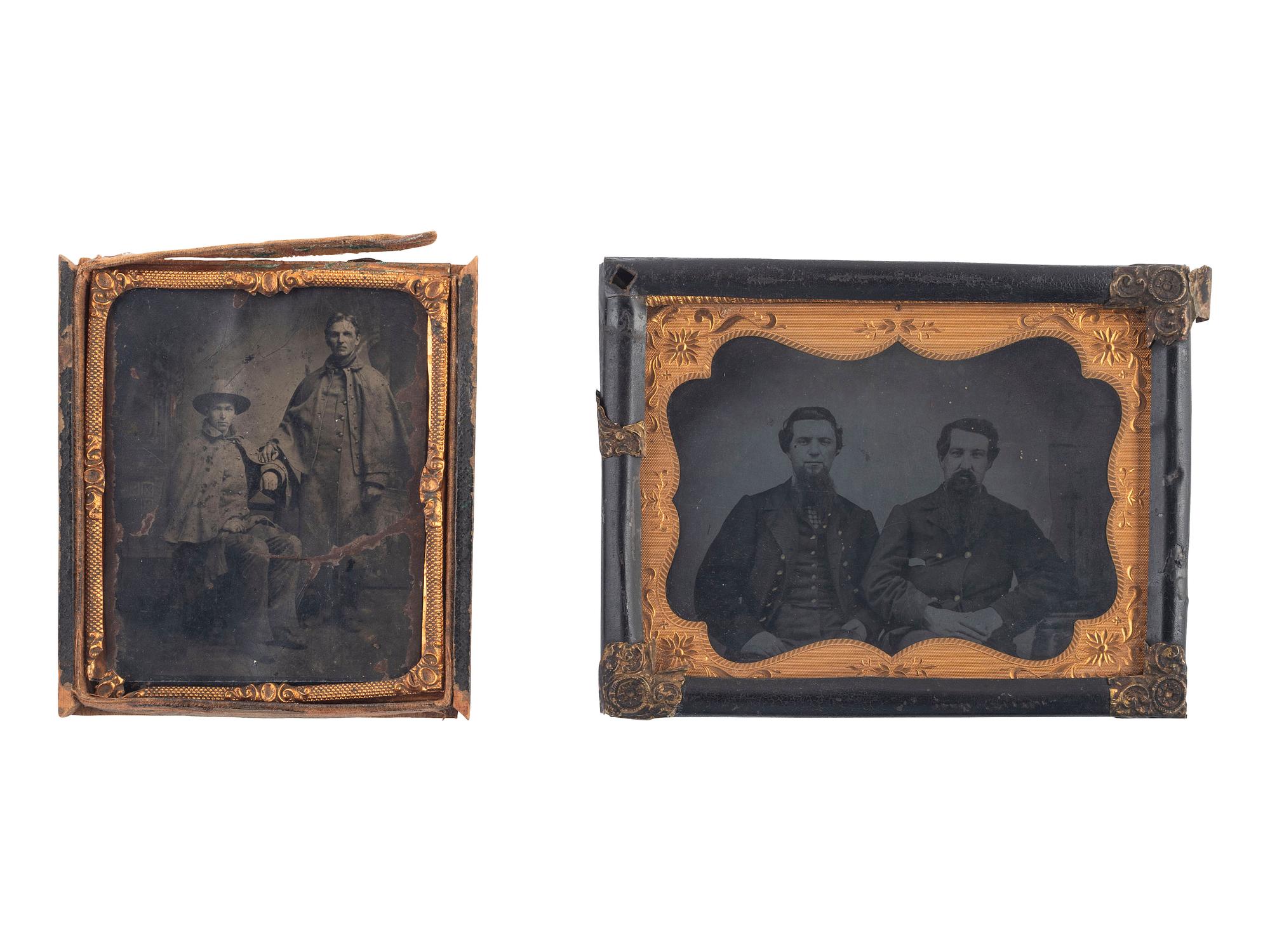 [EARLY PHOTOGRAPHY]. A trio of tintypes featuring pairs or groups of men, some military.