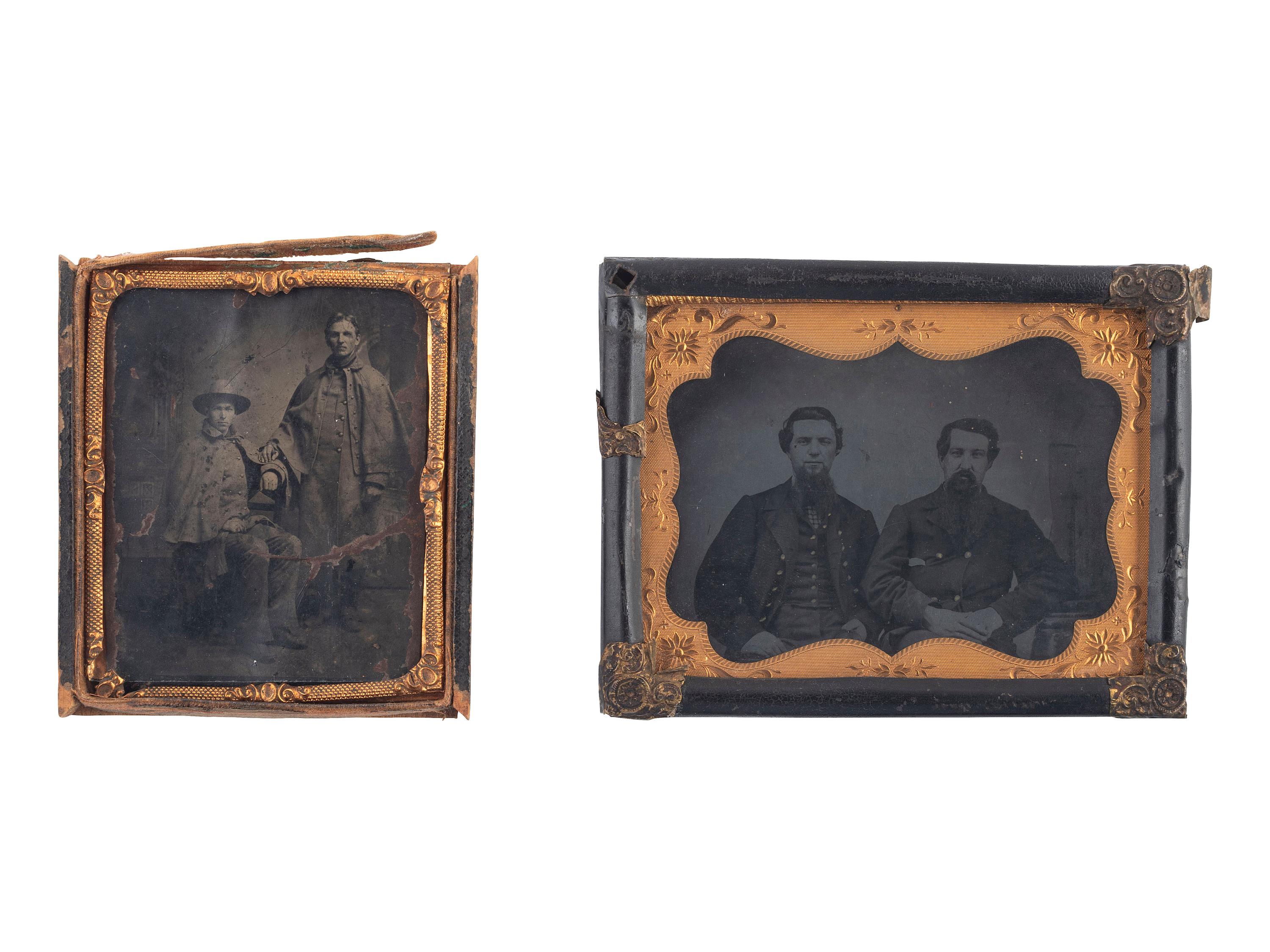 [EARLY PHOTOGRAPHY]. A trio of tintypes featuring pairs or groups of men, some military.