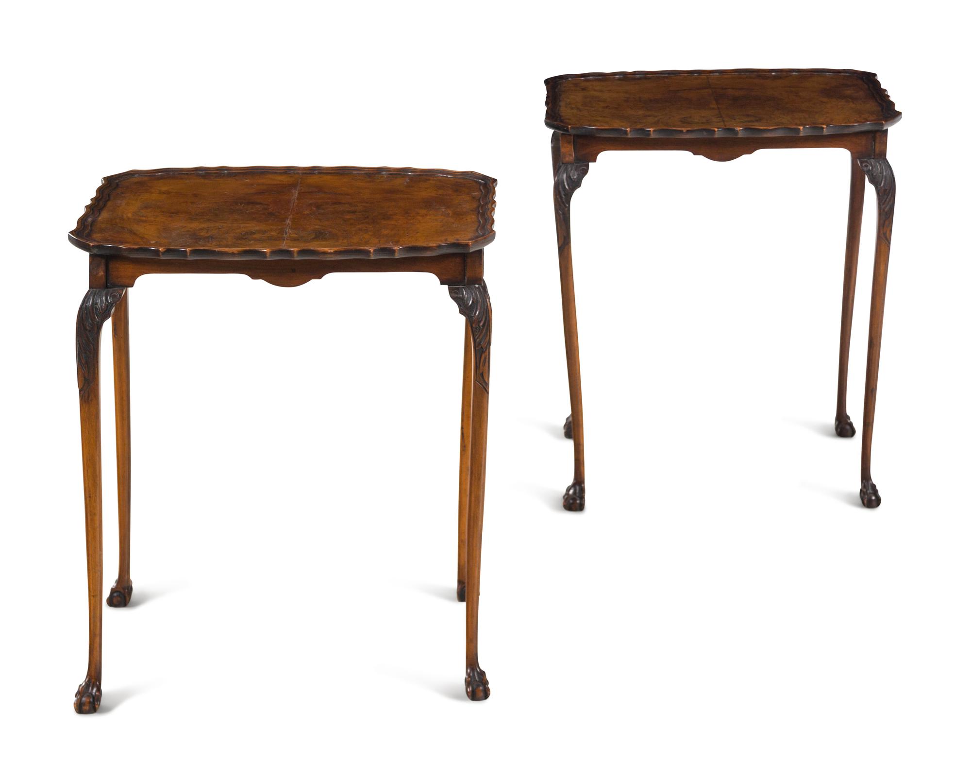 A Pair of George II Style Walnut Tray-Top Tea Tables