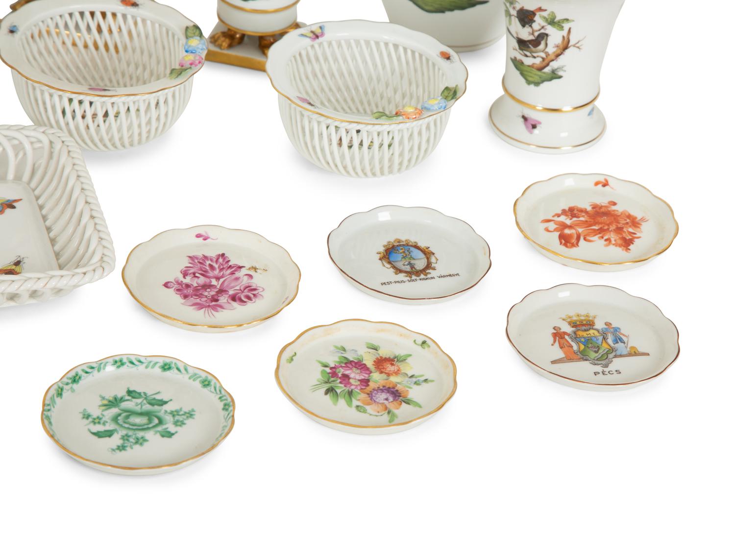 An Extensive Group of Herend Rothschild Bird Porcelain Table Articles
