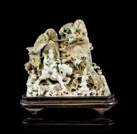 A Large Chinese Celadon Jadeite Figural Group