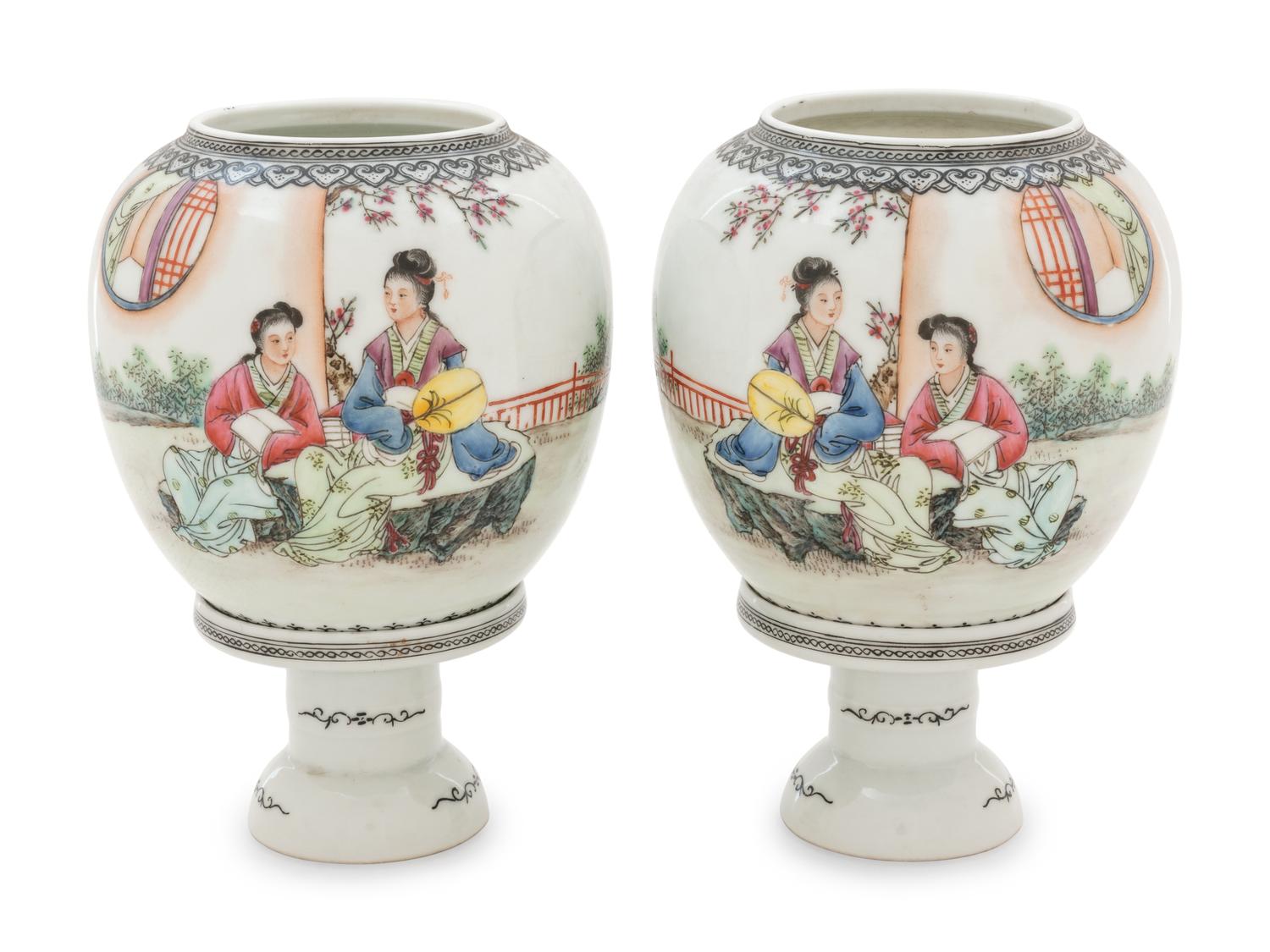 A Pair of Chinese Famille Rose Porcelain Lanterns