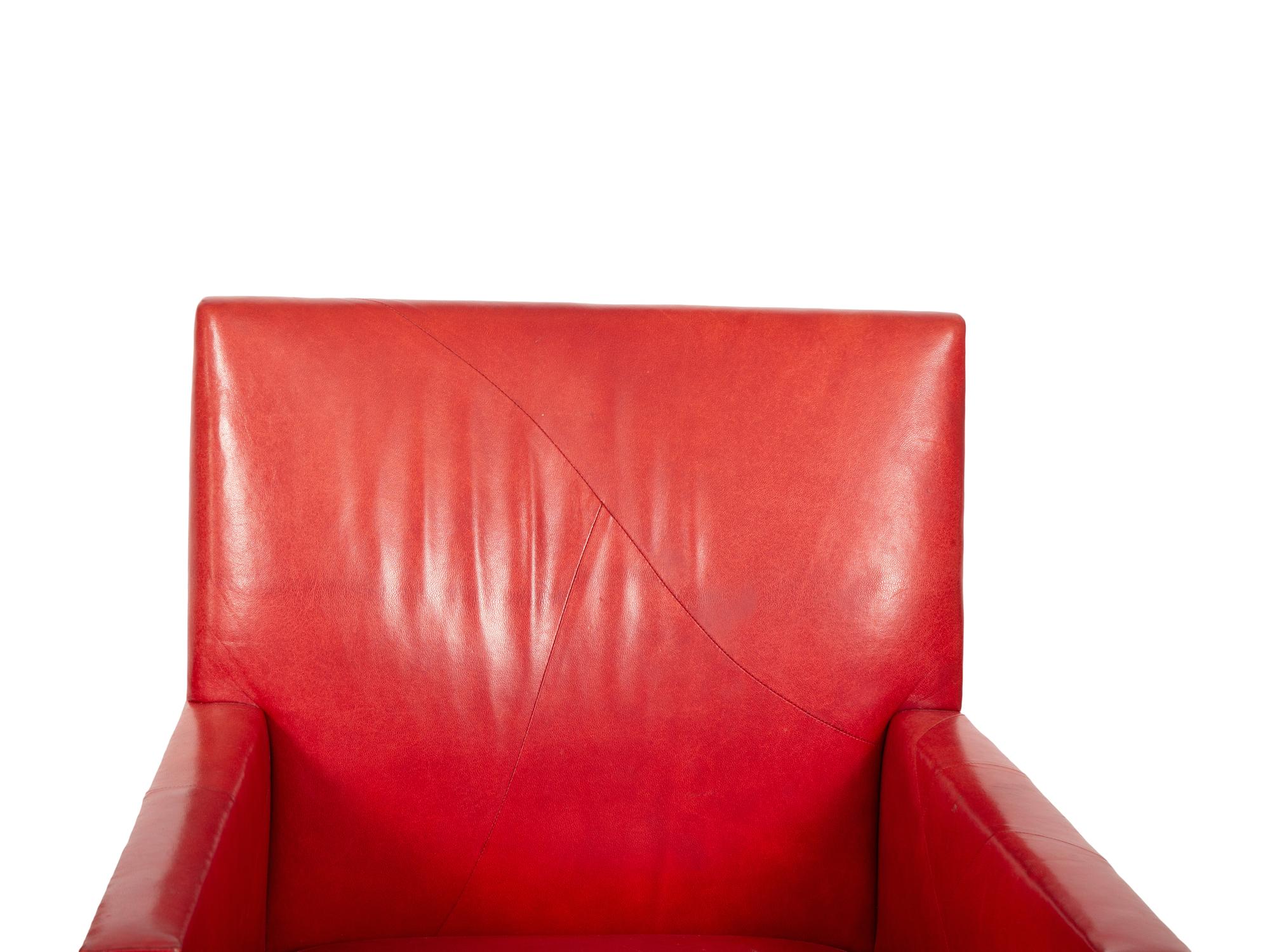 A Set of Four Contemporary Red Leatherette Upholstered Arm Chairs
