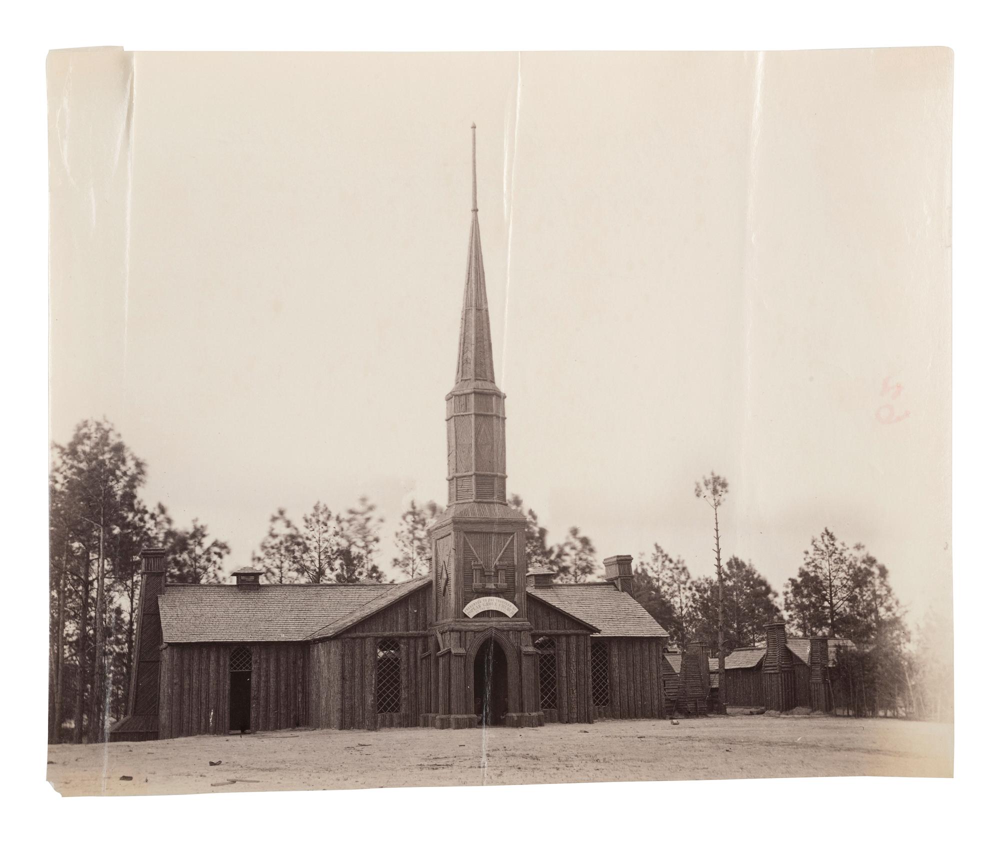 [CIVIL WAR]. O'SULLIVAN, Timothy H., (1840-1882), photographer. Poplar Grove Church, built by the 50th Regiment New York Volunteer Engineers, Near Petersburg, Virginia. 1865.