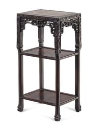 A Chinese Carved Hardwood Marble-Top Stand