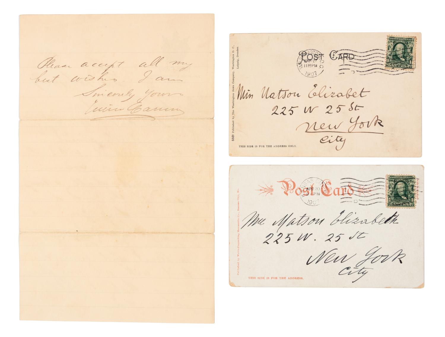 CARUSO, Enrico (1873-1921). Autograph letter signed ("Enrico Caruso"). To Miss Elizabeth Matson, Feb. 15th 1907.