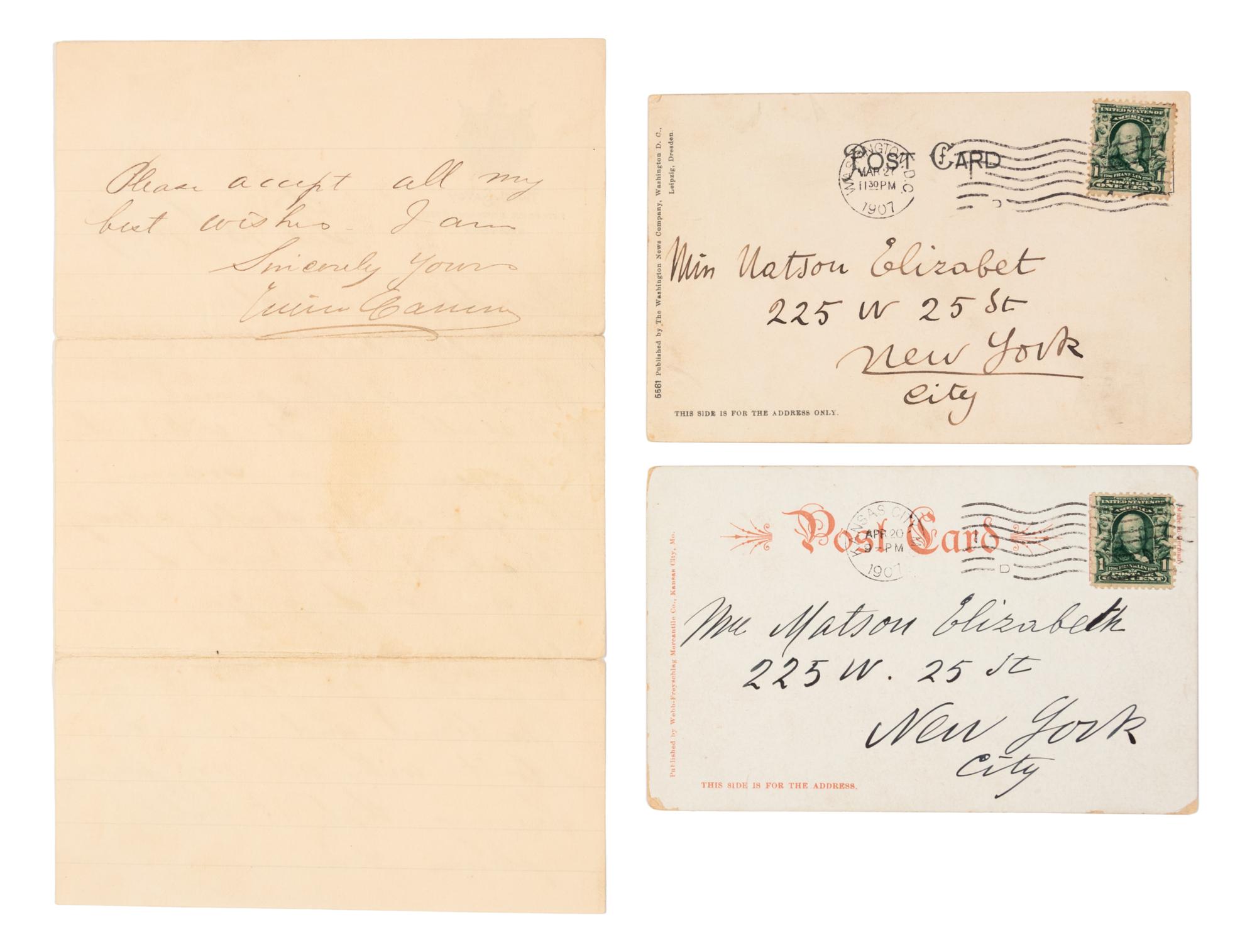 CARUSO, Enrico (1873-1921). Autograph letter signed ("Enrico Caruso"). To Miss Elizabeth Matson, Feb. 15th 1907.