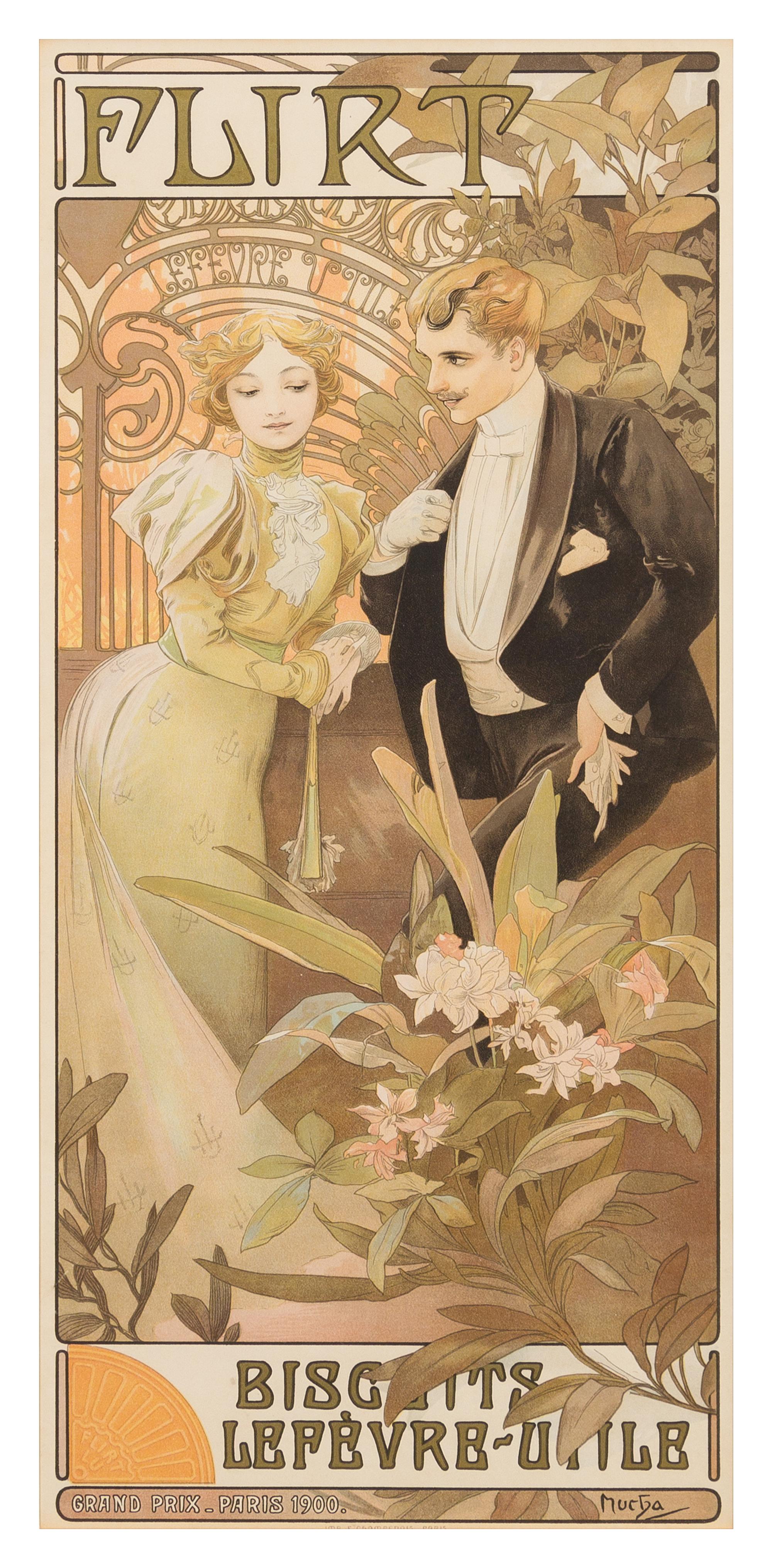 Alphonse Mucha, (Czech, 1860-1939), Flirt, Biscuits Lefevre-Utile, 1900