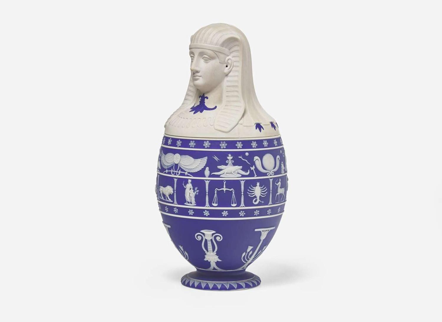 A Wedgwood Blue Dip Jasperware Canopic Jar, UK, Early 19th c.