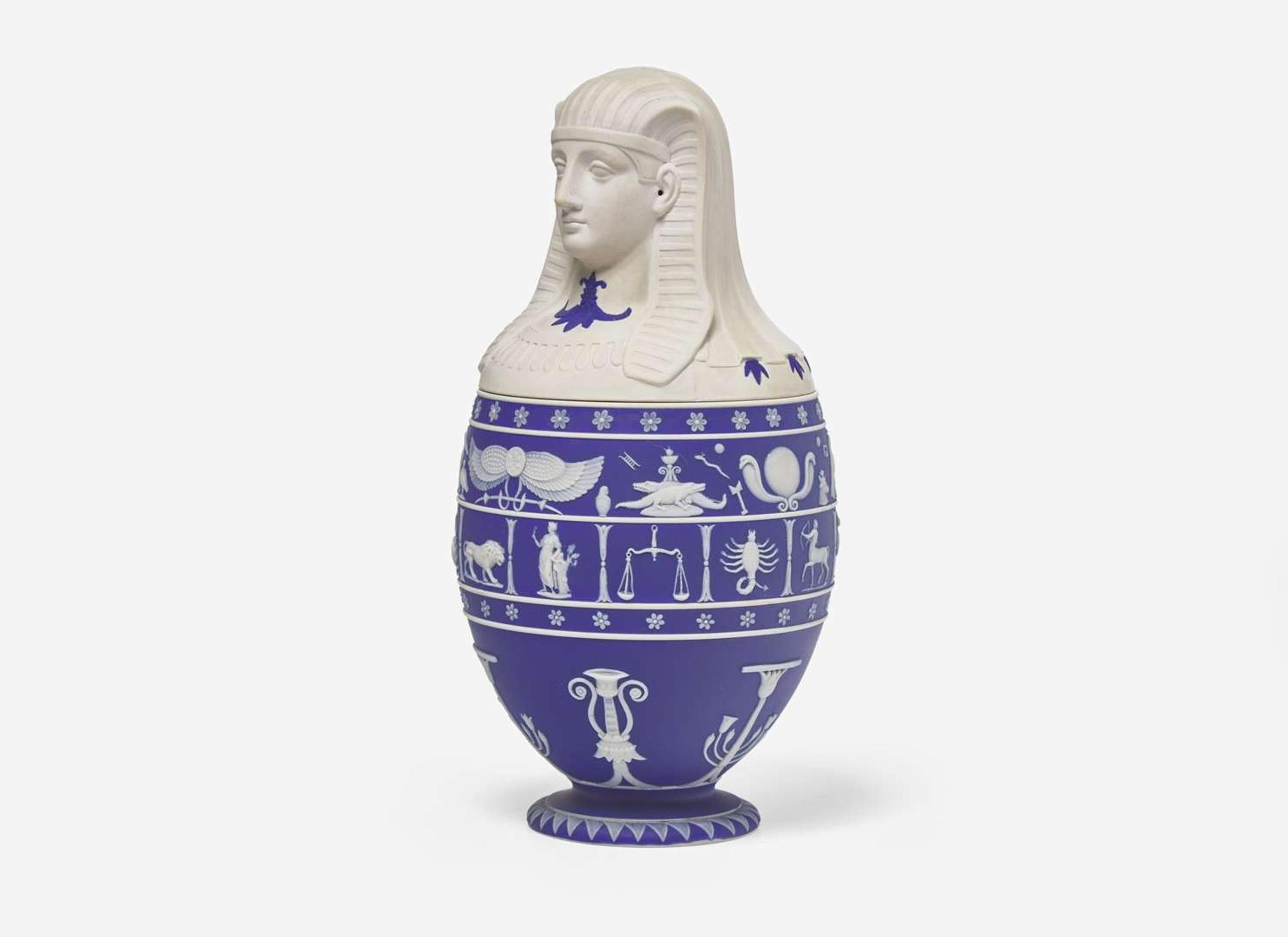 A Wedgwood Blue Dip Jasperware Canopic Jar, UK, Early 19th c.
