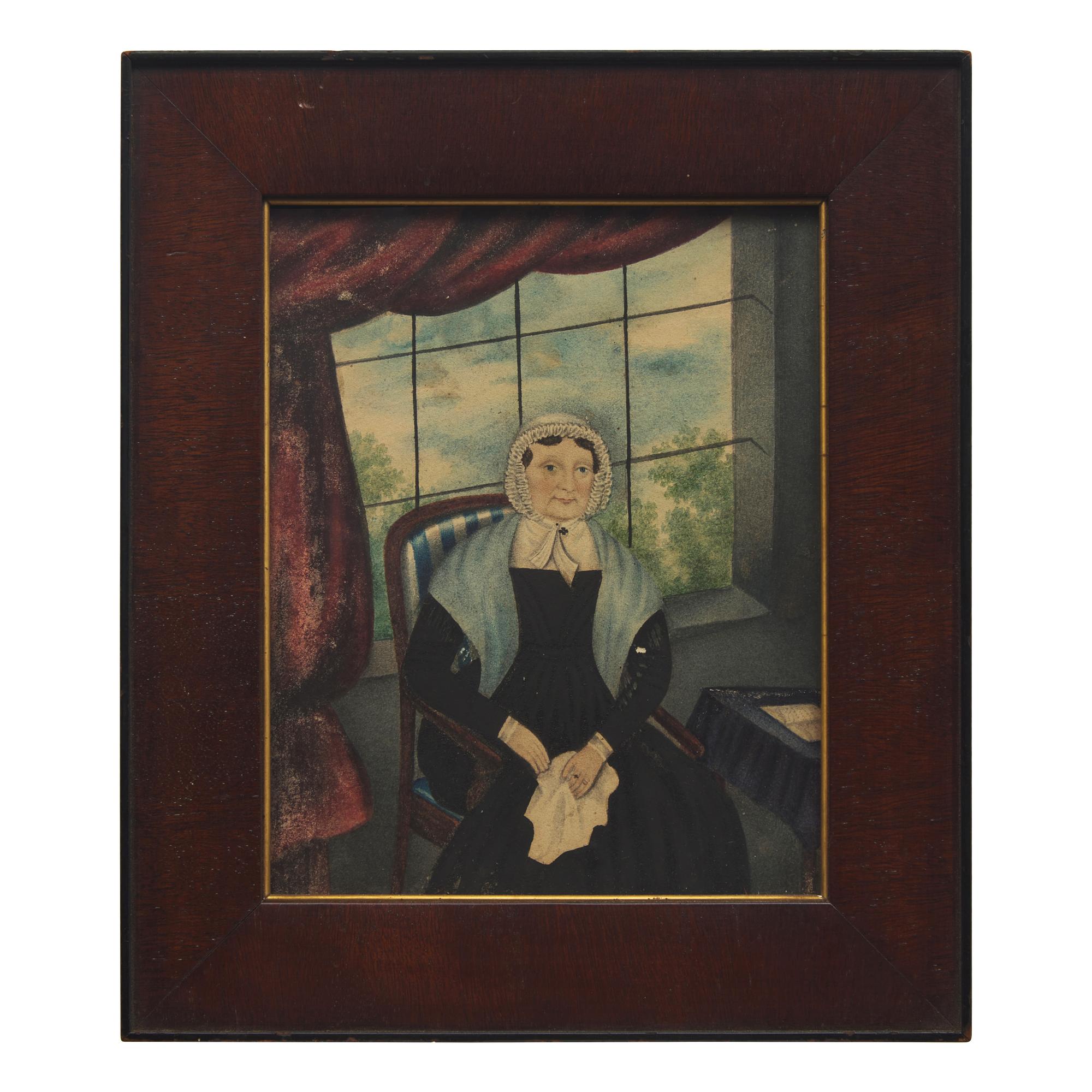 Anglo-American School 19th Century, A Portrait Miniature of a Seated Lady