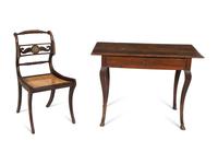 An 18th Century French Provincial Walnut Writing Table and Associated Empire Side Chair