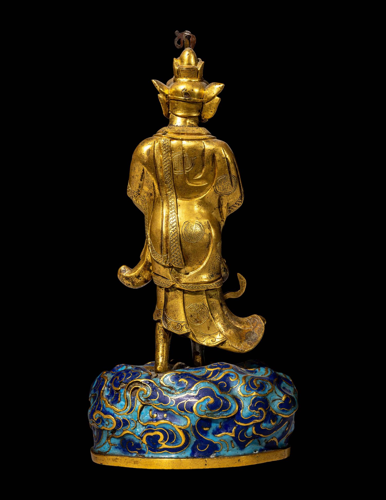 A Chinese Gilt Bronze and Cloisonn é Enamel Figure of a Daoist Immortal