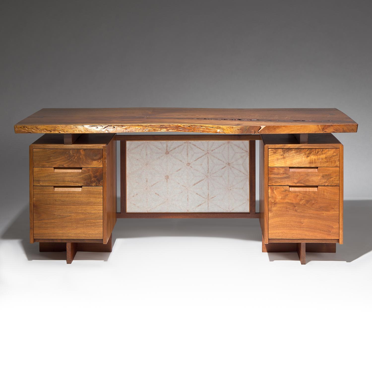 Double-pedestal desk with Asa-No-Ha panel, 2010 Nakashima Studio, USA