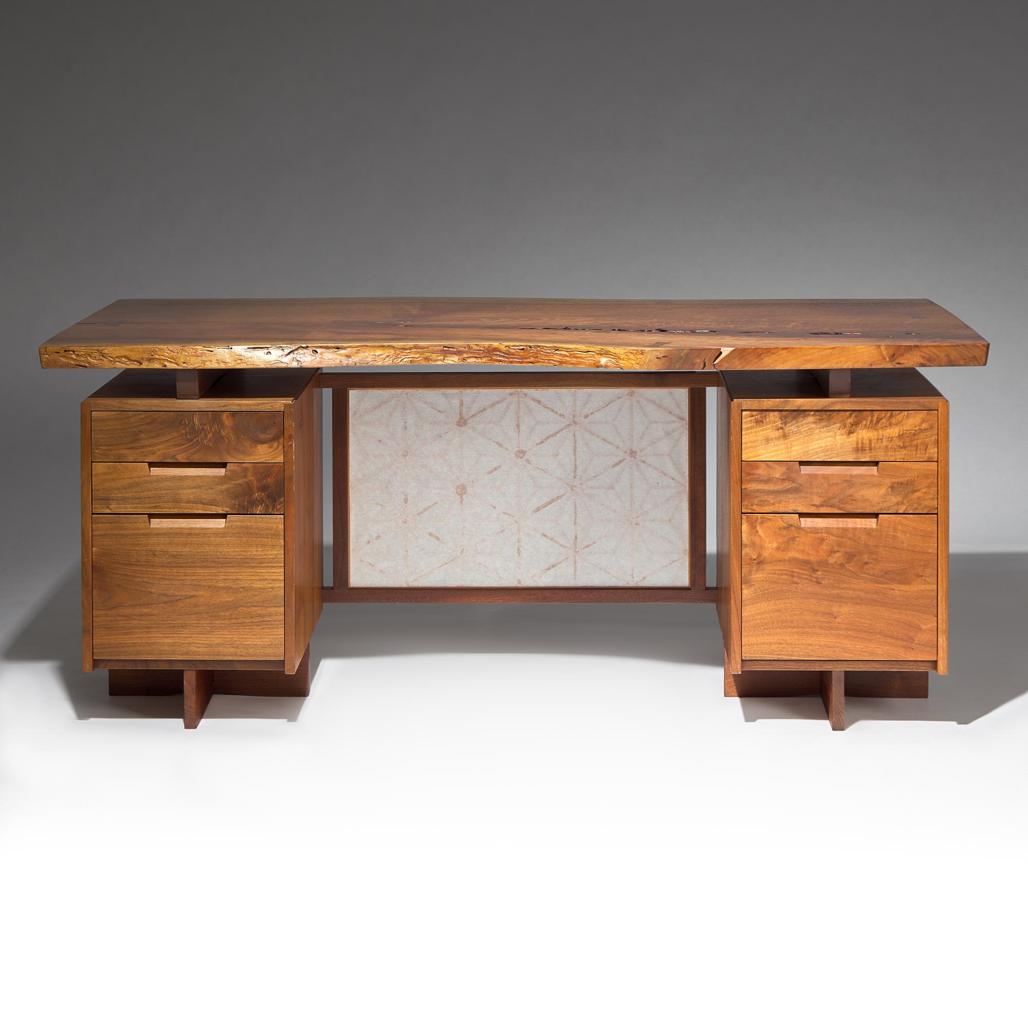 Double-pedestal desk with Asa-No-Ha panel, 2010 Nakashima Studio, USA