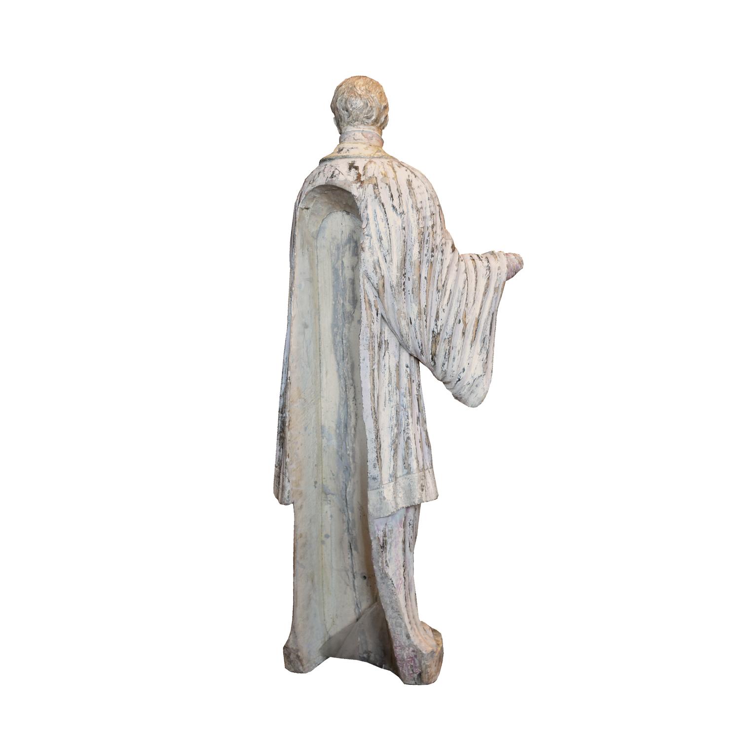 A Carved Wood Figure of a Saint 17" W x 12" D x 44" H — Europe, 19th Century