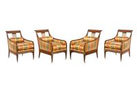 A Set of Four Russian Empire Brass Mounted Mahogany Armchairs