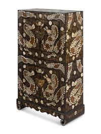 A Fine Pair of Korean Two-Tiered Mother-of-Pearl, Shagreen, and Wire Inlaid Cabinets