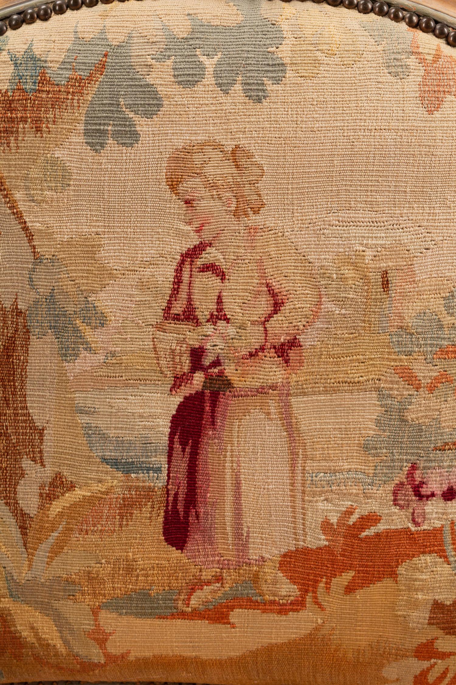 A Pair of Louis XV Style Tapestry-Upholstered and Painted Fauteuils — 19TH CENTURY