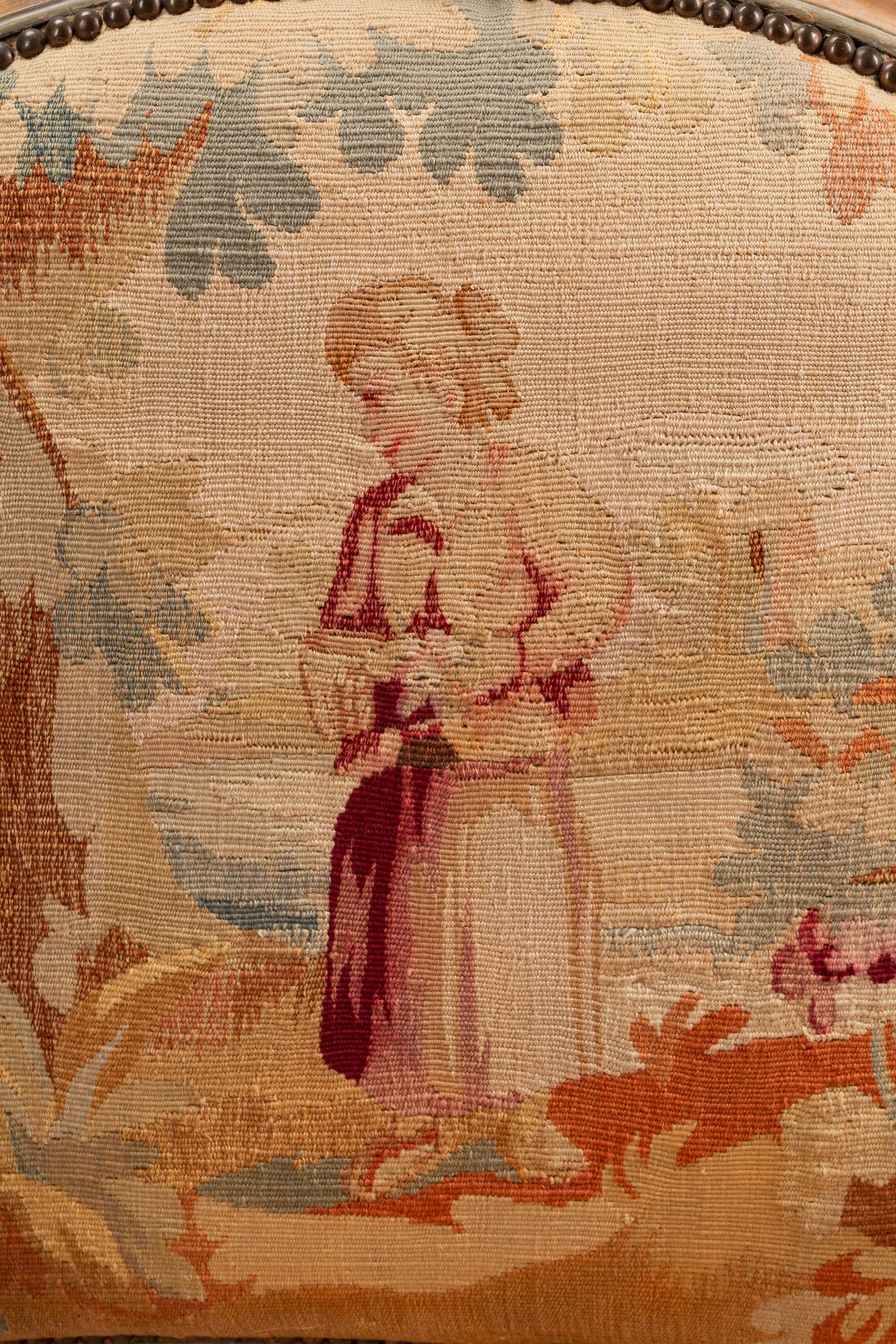 A Pair of Louis XV Style Tapestry-Upholstered and Painted Fauteuils — 19TH CENTURY