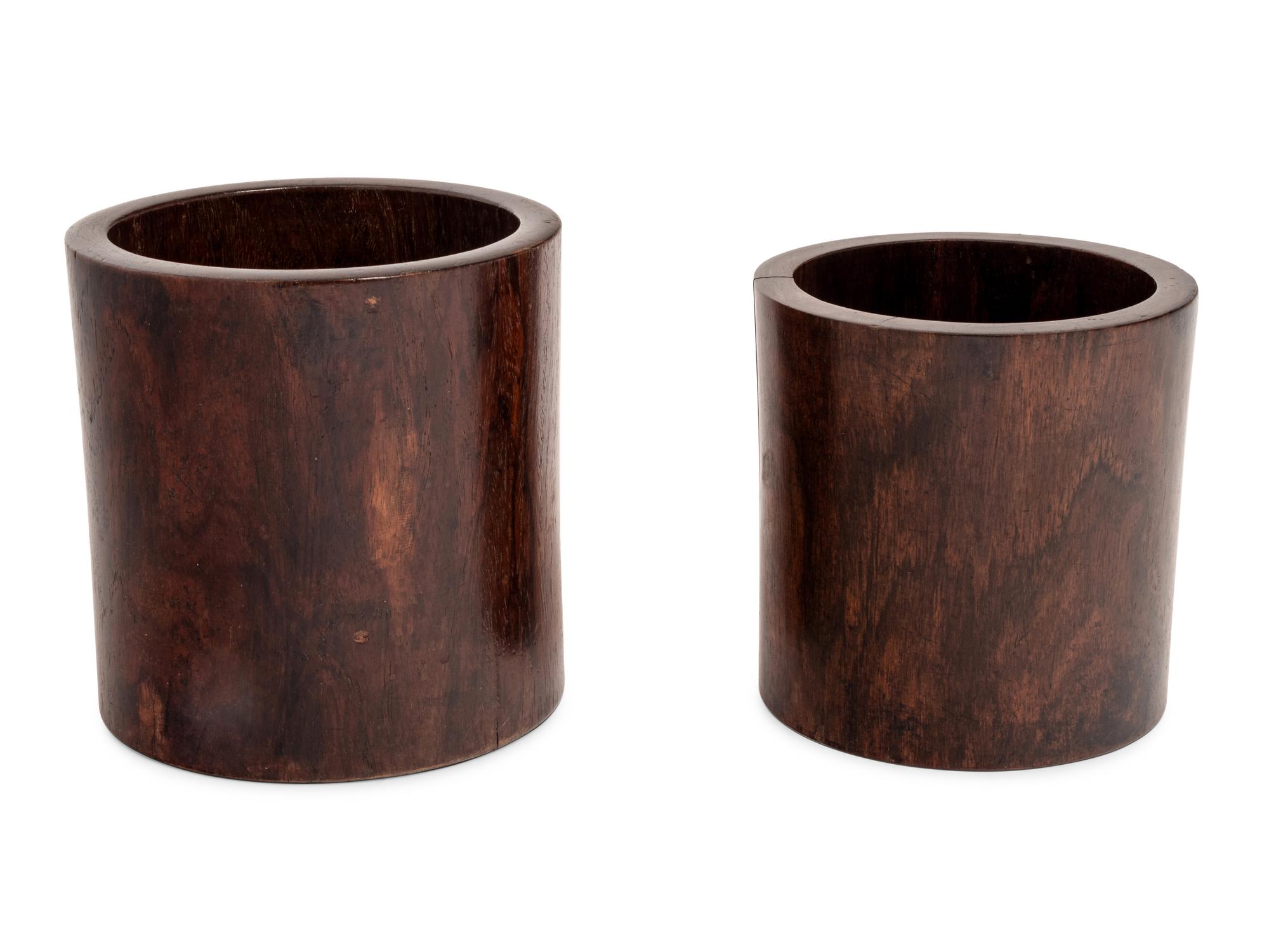 Two Chinese Hardwood Brushpots, Bitong