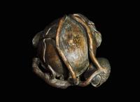 A Chinese patinated bronze peach-form coupe, Qing dynasty, 18th/19th century 銅加漆桃形水丞 清 十八至十九世紀