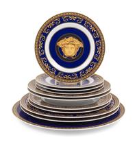 A Group of Versace Medusa Blue Porcelain Table Articles