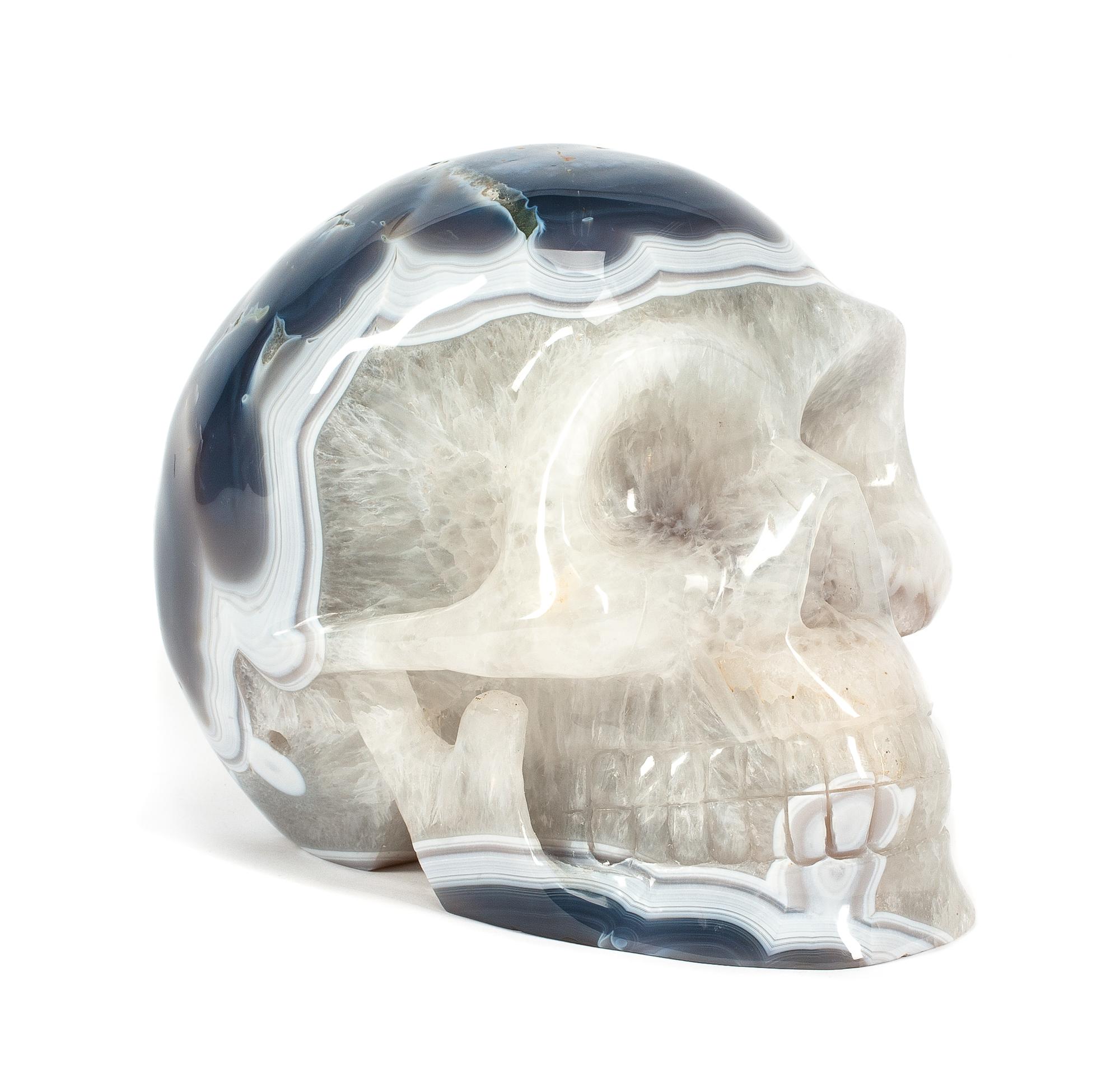 A Carved Rock Crystal and Agate Skull Height 8 1/2 inches.