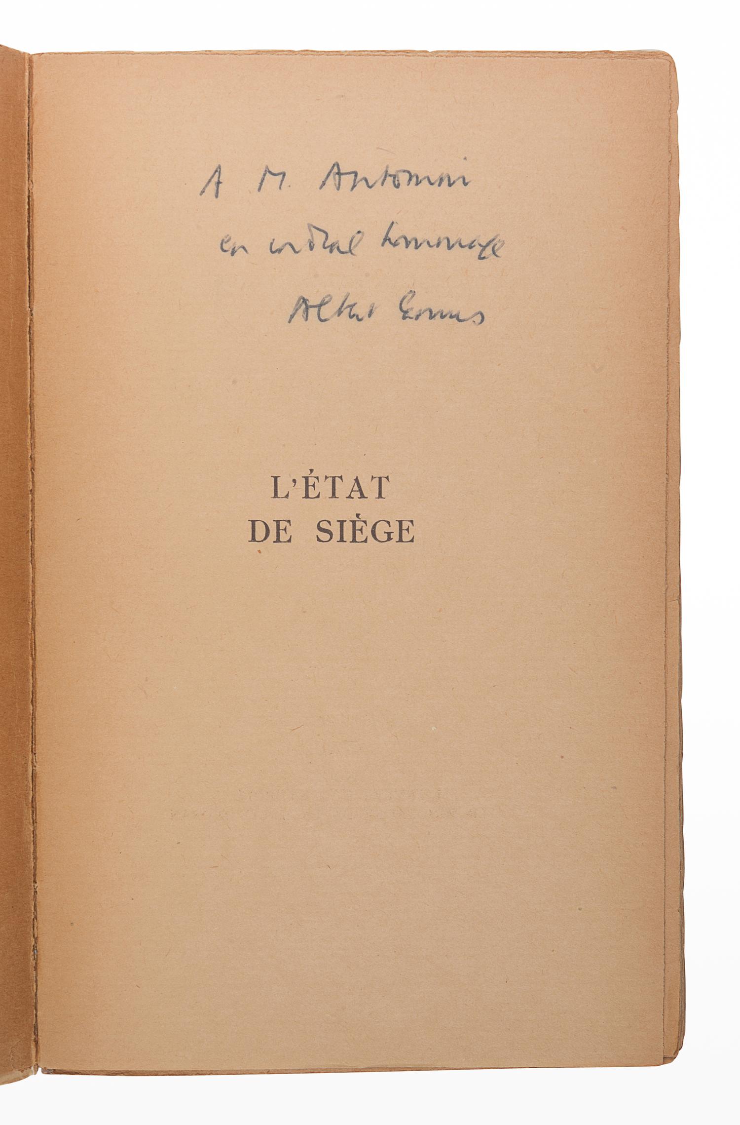CAMUS, Albert (1913-1960). L'État de siège. Spectacle en trois parties . Paris: Gallimard, 1948.